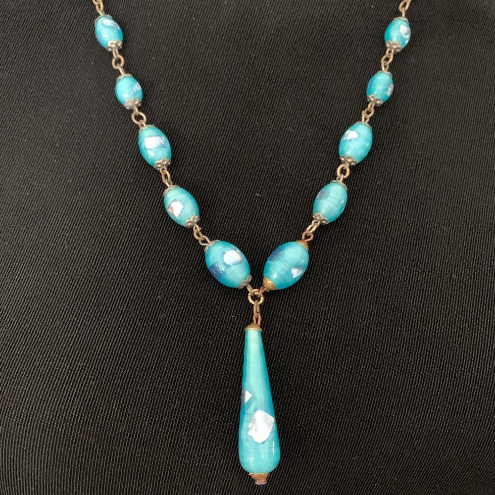 VINTAGE CZECH FOILED BEADED NECKLACE